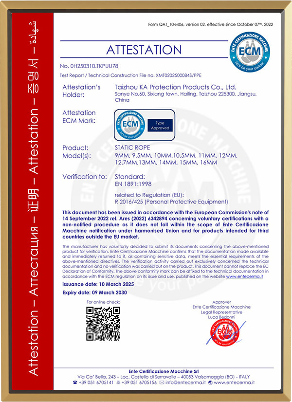 CE tanúsítvány kötélhez