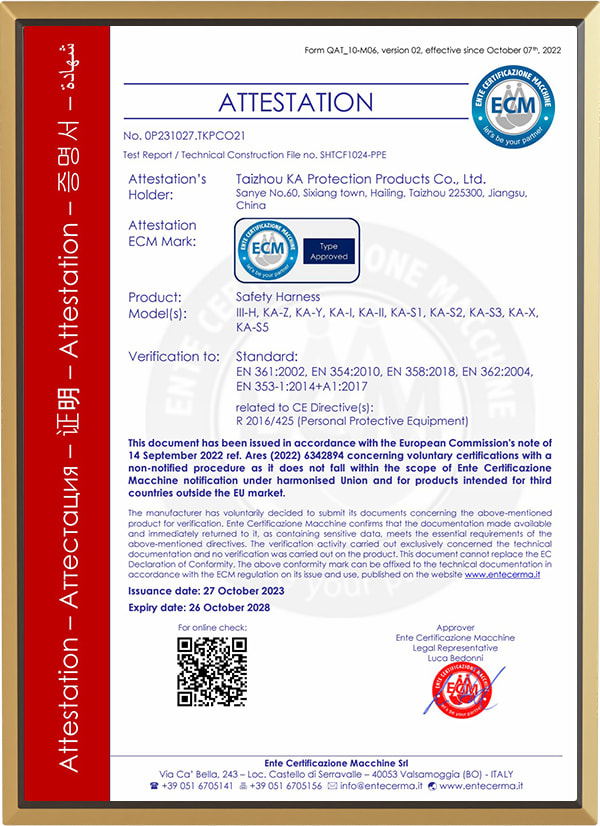 Tanúsítvány a biztonsági hevederhez